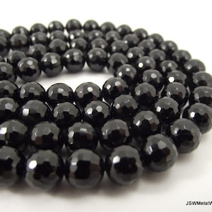 7mm - 8mm Designer Luxe Black Tourmaline Faceted Round Beads, Jewelry Beading Craft DIY Supply