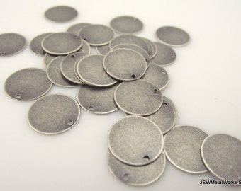 100 12mm Antiqued Silver Round Tag Charms, Silver Stamping Etching Engraving Round Blank Tag Charm 12 mm
