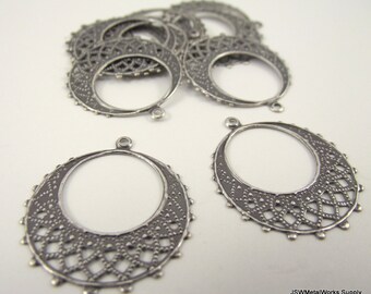 25mm Antiqued Silver Round Filigree Drop, Open Round FIligree Silver Charm Component DIY