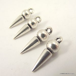 10 Pewter Small Spike Charm Pendants, Antiqued Silver Pendulum Spike Charm, 22 x 7 mm