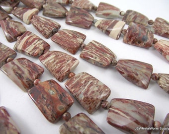 20mm x 15mm Wavy Brecciated Jasper Rectangle Beads, Wavy Brown Patterned Rectangle Accent Beads, 8 Beads, Whole Strand