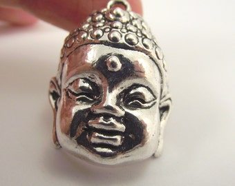 32mm Gold or Silver Large Pewter Buddha Pendant, Large Buddha Charm, Antiqued Silver or Gold Buddha Focal 32 x 25 mm Pendant