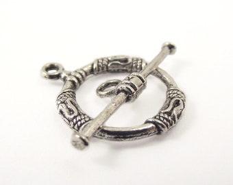 4 Bali Pewter Toggle Clasp, Antiqued Silver Toggle Clasp, Necklace Bracelet Toggle Clasp End Closure Component