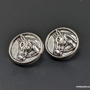 6 Pewter Horse Head Buttons, Antique Silver 15mm Horse Decorative Button Closure with Shank Back