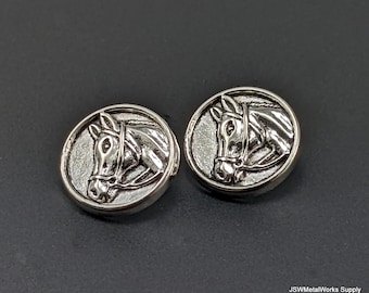 6 Pewter Horse Head Buttons, Antique Silver 15mm Horse Decorative Button Closure with Shank Back