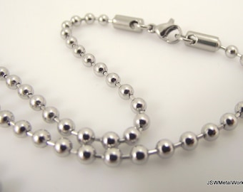 3.2mm Stainless Steel Ball Chain Necklace, 304 Stainless Steel Ready to Wear Necklace Chain