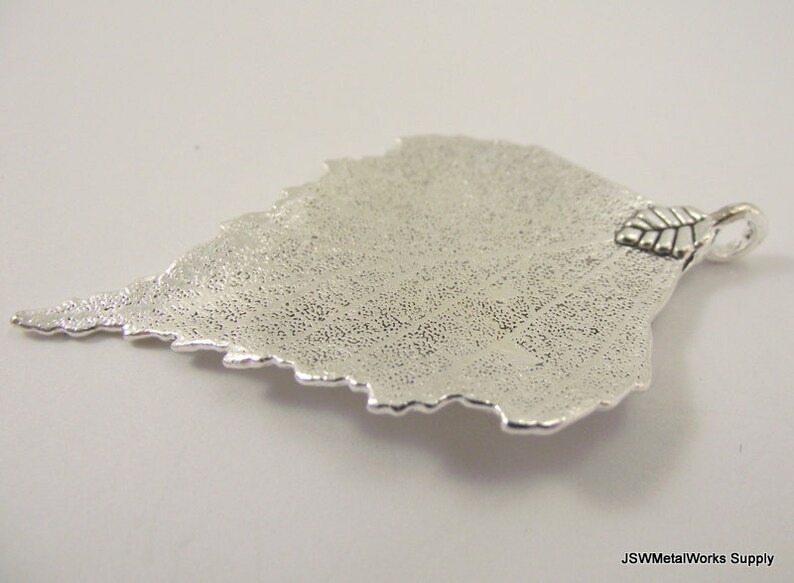 One 1 Large Pewter Leaf Skeleton Pendant, Large Leaf Charm, Antiqued Silver Leaf Focal, 73mm x 46mm Pendant image 4