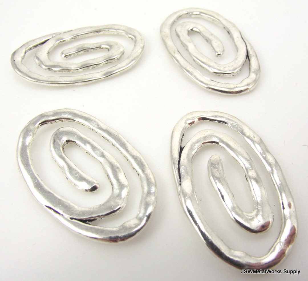 Large Pewter Oval Swirl Connectors, Spiral Silver Pendant Connectors ...