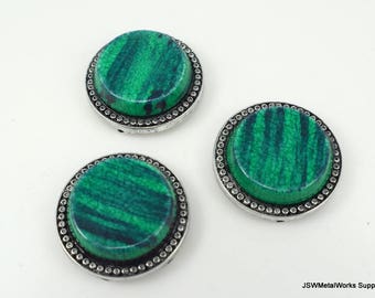 Round Green Antiqued Silver Beads, Large Green Connector, Green Acrylic Component, 29 mm, CLEARANCE