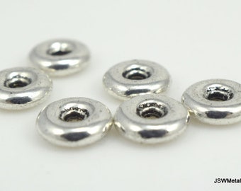 10mm Smooth Round Donut Pewter Spacer Beads, Silver Accent Rondelle Beads