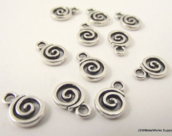 20 Pewter Swirl Charms, Small Swirl Pendants, 11 x 8 mm Small Pewter Charm, Antique Silver Charm Drop