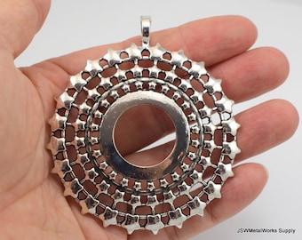 1 Large Pewter Star Mandala Pendant, Large Round Antiqued Silver Focal Charm, Huge Pewter Focal Medallion Pendant