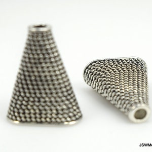 2 Large Antiqued Silver Pewter Rope Bead Cones, Ornate Rope Antiqued Silver Bead Caps,  Silver Necklace Bracelet Findings