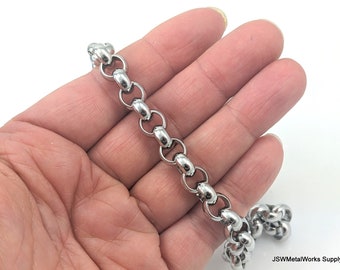 9mm Stainless Steel Rolo Chain Necklace for Jewelry Making, 18 or 28 Inch Finished Ready to Wear Rolo Chain