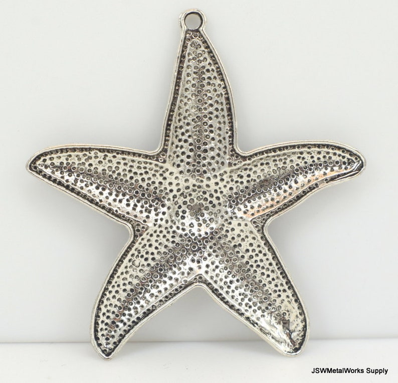 1 Large Starfish Pewter Pendant Antiqued Silver Starfish Etsy
