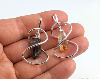 Silver Twist Amethyst Kyanite Tourmaline Citrine or Quartz Pendant, Boho Decorative Focal Silver Pendant