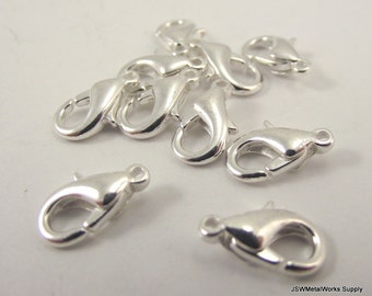 10mm Silver Plated Lobster Claw Clasps, 10 mm x 6 mm, Necklace Bracelet Ending Closure Component, Silver Connector