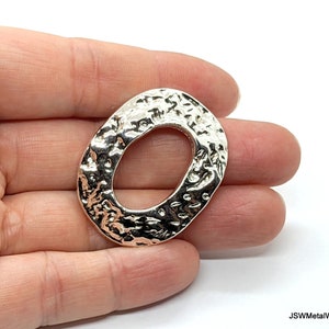 2 Large Pewter Hammered Curved Oval Connectors, Textured Silver Oval Pendant Connectors 40mm x 31mm