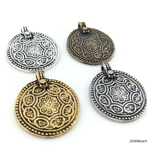 TierraCast Buddhist Eight Signs Pendant, Antiqued Silver Gold Brass or Pewter Ashtamangala Pendant