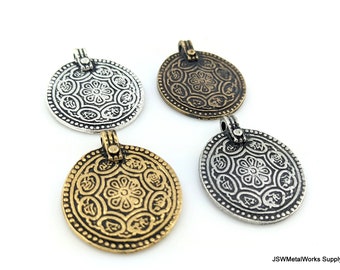 TierraCast Buddhist Eight Signs Pendant, Antiqued Silver Gold Brass or Pewter Ashtamangala Pendant