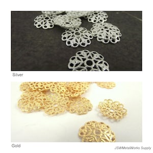 15mm Gold or Silver Plated Filigree Stamping, Small Filigree Rounds, Silver or Gold Connector Charm Component