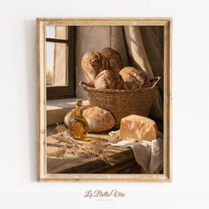 Vintage Bread Basket Still Life, Rustic Farmhouse Kitchen Printable Wall Art (Digital Download)
