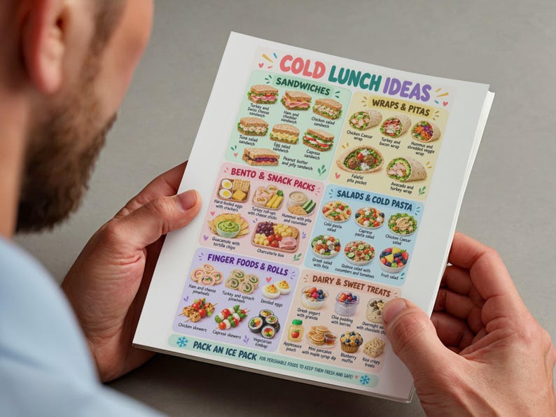 Thermal Problem Chart Cold Lunch Ideas Printable, No-heat Lunchbox Planner PDF, School Lunch ...