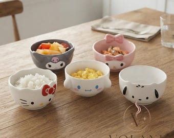 Ceramiczna miska na ryż z postaciami Kawaii: pastelowa japońska zastawa stołowa (500 ml)