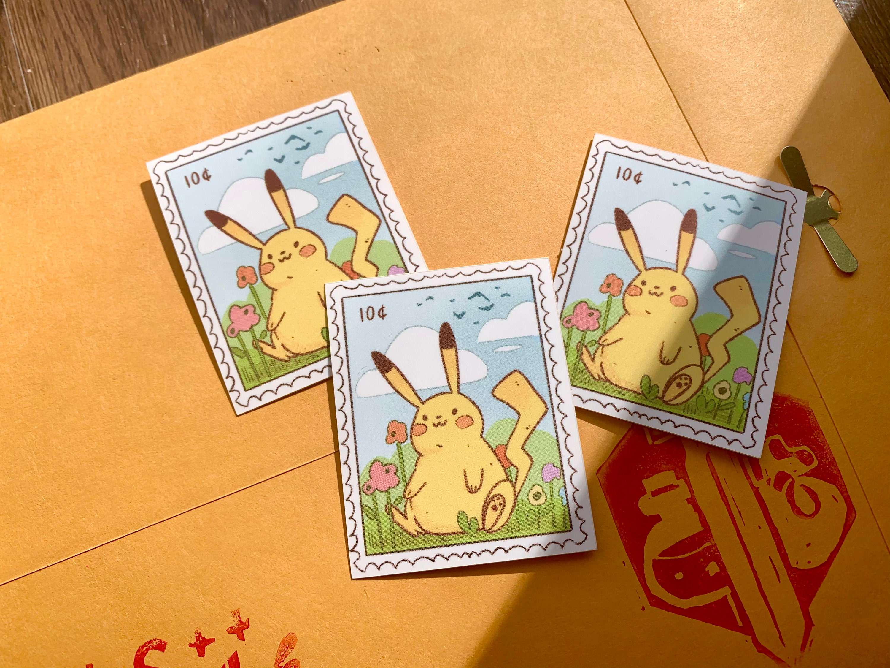Cute Pikachu Stamp Sticker Pokémon Postal Etsy