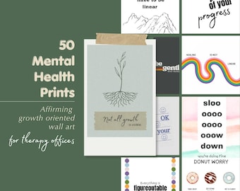 50 Wandbilder zum Thema psychische Gesundheit: Minimalistisches Set für Therapieräume (Digitaler Download)