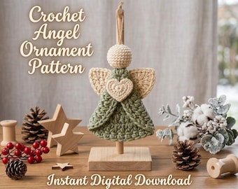 Crochet Angel Ornament Pattern PDF, Christmas Crochet Angel, Xmas Tree Ornament, Holiday Decor, Handmade Gift, Beginner Crochet Download