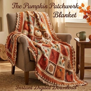 Crochet Halloween Blanket Pattern, Pumpkin Granny Square Afghan, Cozy Fall Throw, Chunky Crochet Design, Easy Pattern, Instant Digital PDF