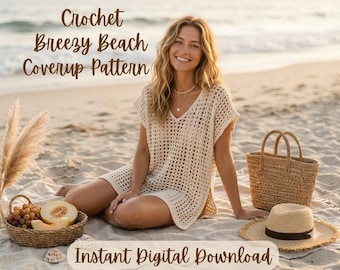 Beach Cover Up Crochet Pattern PDF, Swimsuit Cover Up, Bikini Cover Up, Crochet Kaftan, Summer Beachwear, Festival Cover Up Download
