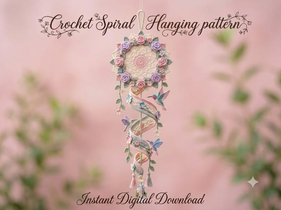 Spiral Crochet Hanging Pattern PDF, Wind Spinner Decor, Boho Garden Decor, Porch Ornament, Crochet Swirl DIY, Crochet Gift, PDF Download
