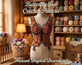Crochet Butterfly Top Pattern PDF, Butterfly Crochet Crop Top Tutorial, Summer Crochet Top, Beach Festival Top, Instant Download