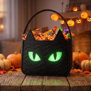 Black Cat Pumpkin Bag Sewing Pattern, Felt Trick-or-Treat Bucket (PDF Download)