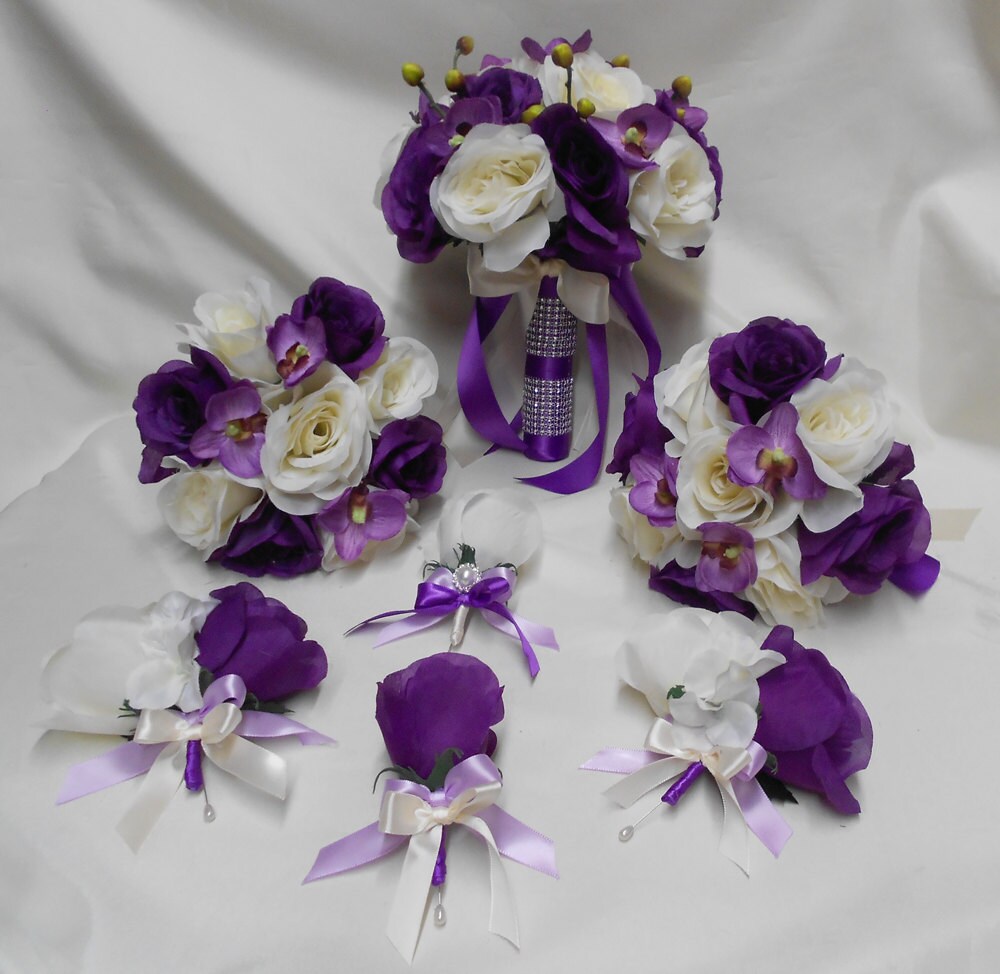 Wedding Silk Flower Bridal Bouquet 18 pieces Package Ivory Etsy