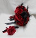 Wedding Bridal Bouquet Your Colors 2 piece Red Black Rose Black Feathers with Boutonniere Centerpiece Corsages Bridesmaids FREE SHIPPING 