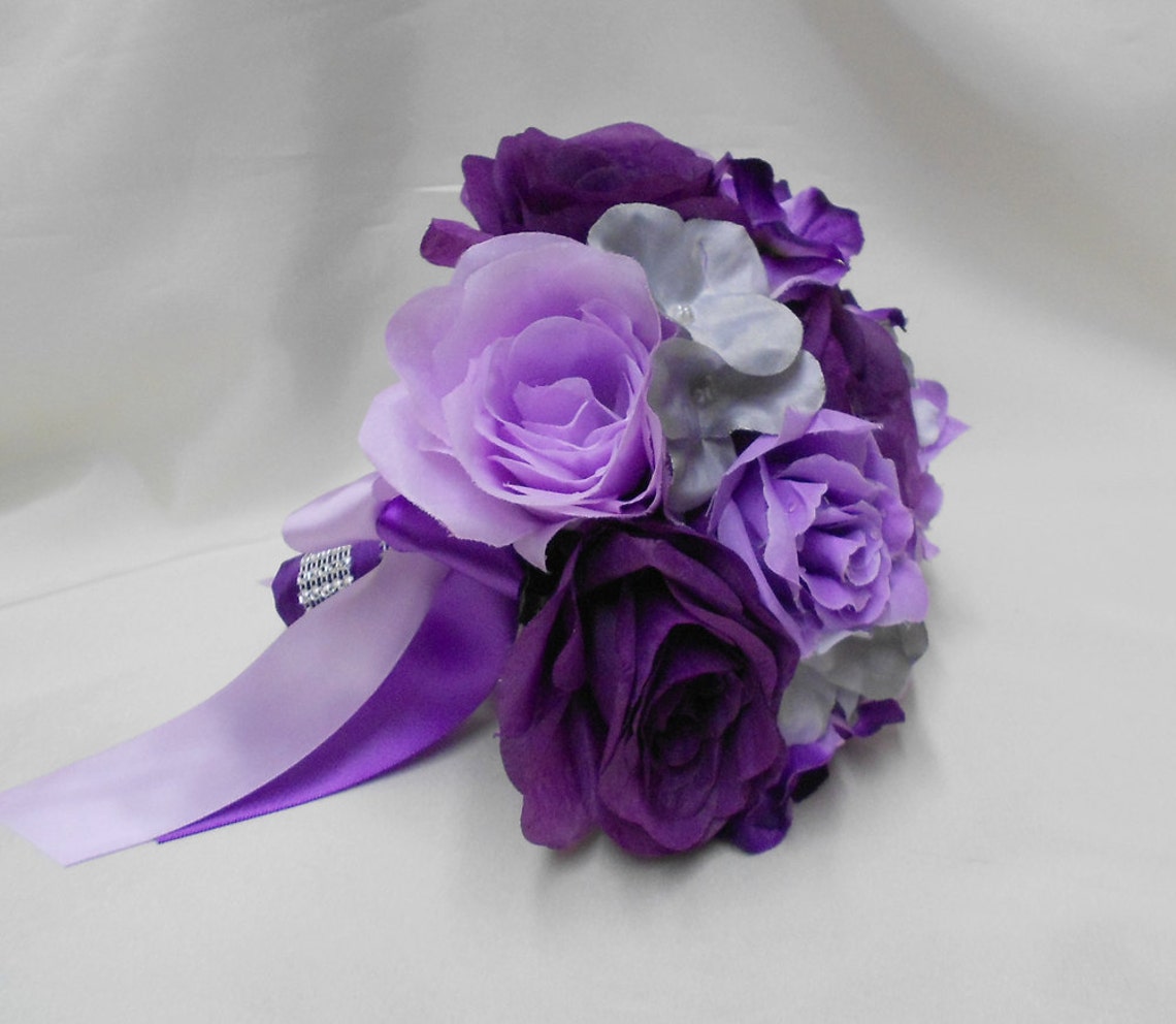 Wedding Silk Flower Bridal Bouquet Your Colors Purple Lavender Etsy