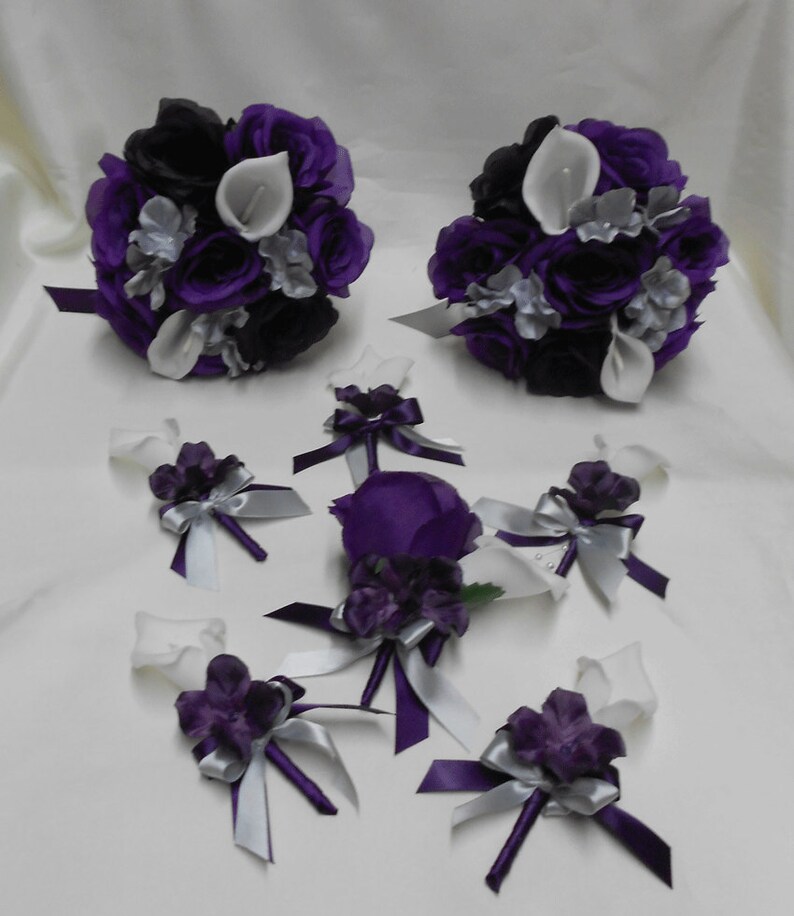 Wedding Silk Flower Bridal Bouquets Package Calla Lily Black Etsy Canada