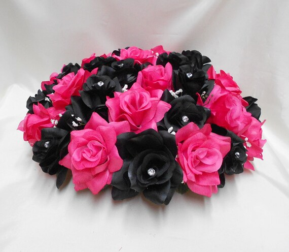 Black Fuchsia Hot Pink Roses Wedding Bridal Silk Flower Alter Etsy