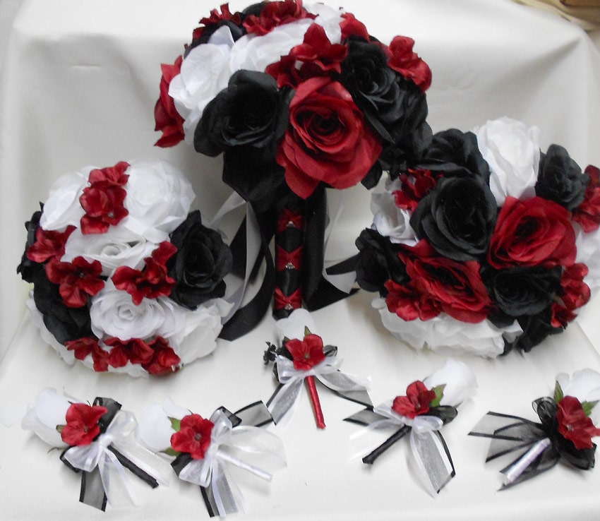 red black and white wedding flowers