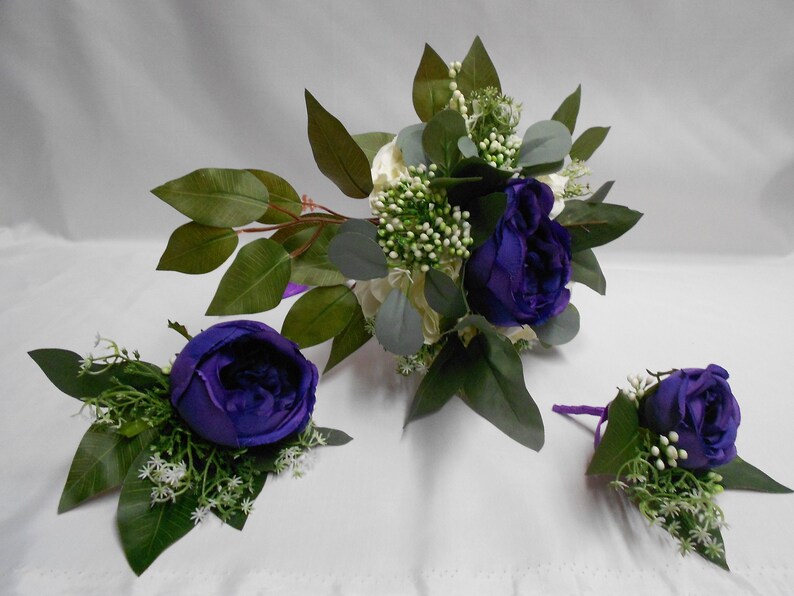 Any Color Bridesmaid Wedding Bouquet Ivory Cream Roses Purple Cabbage Rose Greenery Boutonniere Corsage Free Shipping Silk Flowers Accessories Weddings Valresa Com