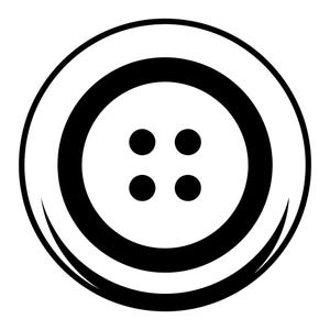 May include: A circular button graphic in black and white. The design features a thick outer ring, a recessed center area, and four evenly spaced circular holes in the middle. The illustration uses bold lines to define the shape and depth.