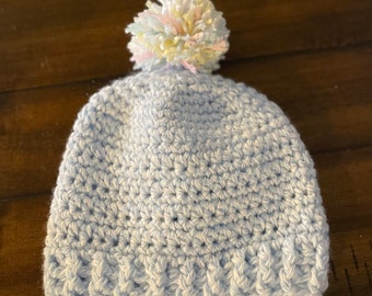 Light blue crochet hat,soft blue beanie, winter cap