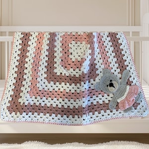 Baby blanket , fun pink and white baby bear blanket . New baby gift, baby girl blanket