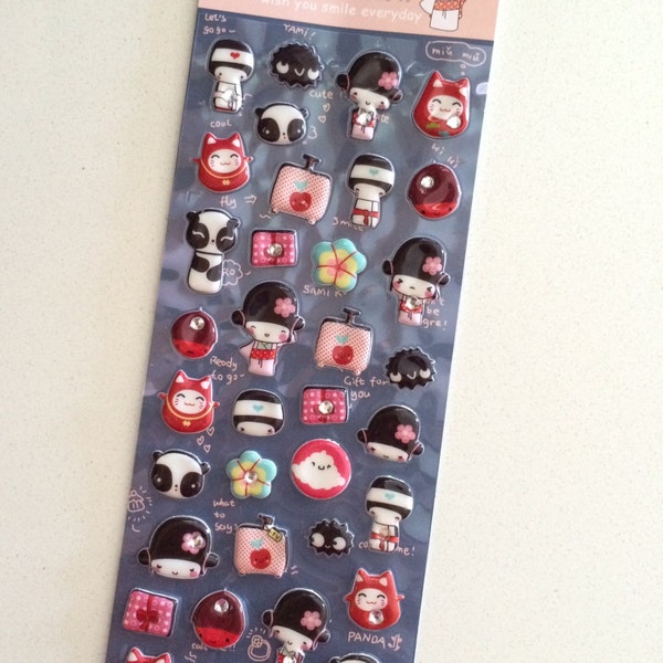 Super Cute Japanese Kawaii Aiko Girl No. 4 Puffy Stickers - Perfect for scrapbooking, card-making, dairy, journaling, etc.