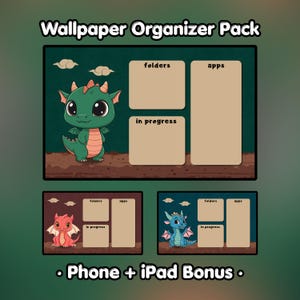 Cute Dragons Desktop Wallpaper Organizer Pack | Aesthetic Minimalist Background | Computer, MacBook, Phone & iPad | Instant Digital Download