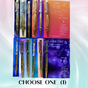 Zodiac Gemstone Ballpoint Pen, Manifestation, Journaling READY TO SHIP Reiki Infused image 1