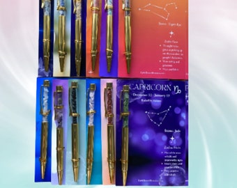 Zodiac Gemstone Ballpoint Pen, Manifestation, Journaling READY TO SHIP - Reiki Infused